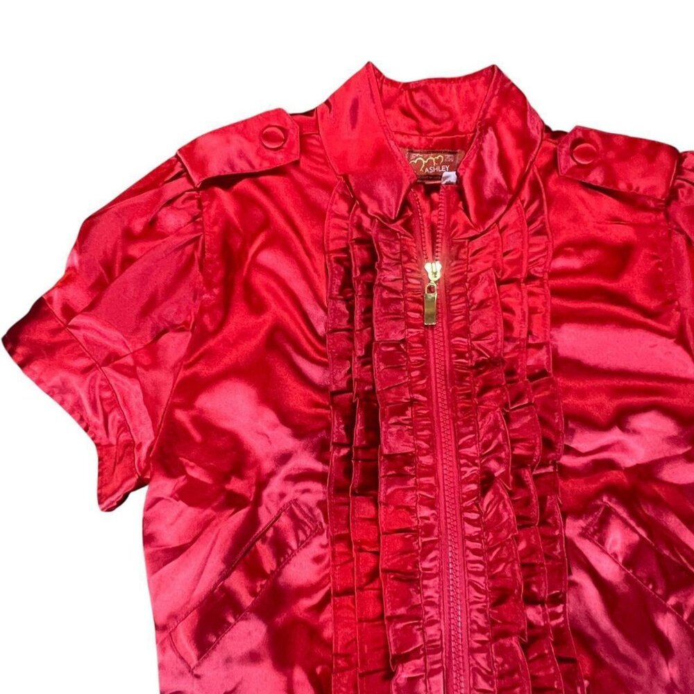 Y2K Ashley Red Ruffle Zip Up Jacket - Picture 4 of 8